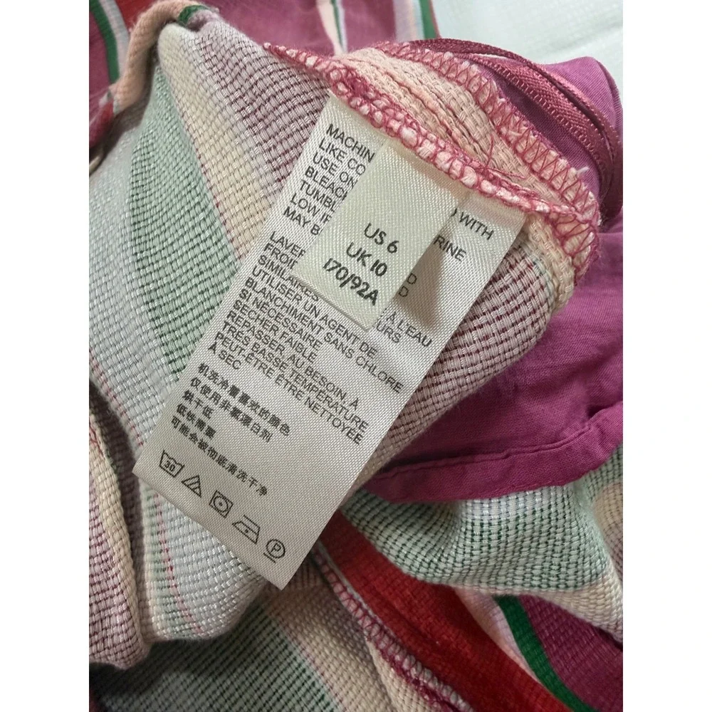 Free People Striped Wide Leg High Rise Pants Pink Green Multi OB1458351 Size 6